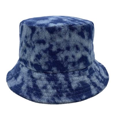 China Character in the Running Wonwen Hat Tie-Dye Bule Bucket Cowboy Hat Men's Unisex RTS Hat for sale