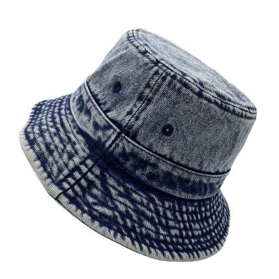 China Sunshading Luxury Washed Wholesale Bulk Designer Distressed Jean Adult Bucket Hats For Men And Women Denim White Fishing Hat Custom Hat for sale