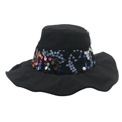 China Sunshading 2021 Stylish Bling Sequin Bucket Hats For Women Fisherman Cap Outdoor Shiny Dance Party Hats Black for sale