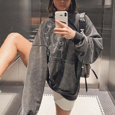 China Fashion 2020 autumn new WISH Amazon fashion windproof fashion Europe and America loose simple fashionable women's gray hoodies printing for sale