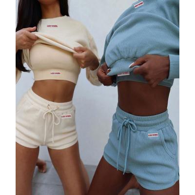 China 2020 wholesale women's sexy anti-pilling shorts brand mine band crop sweatsuit top set for sale