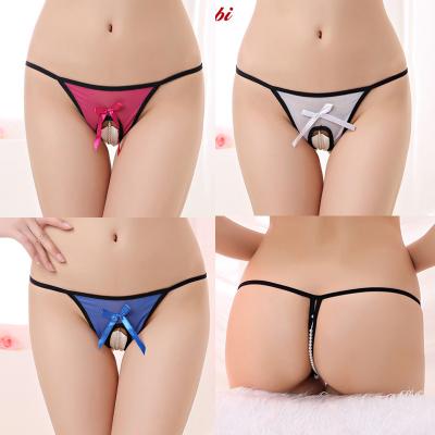 China High quality hot women's crotchless lace up underwear open thongs lingerie sexy crotchless panties for sale