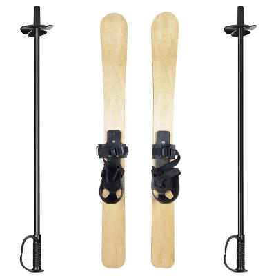 China Bamboo Solid 70cm Wooden Skis With Bindings And Poles For Kids for sale