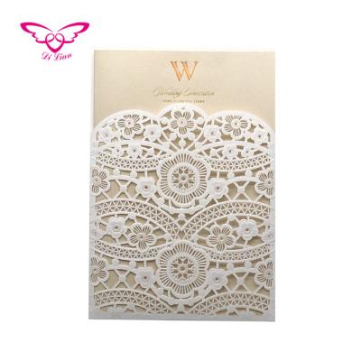 China Europe Embossing And Laser Cutting White Blooming Flower Invitation Card Wedding for sale