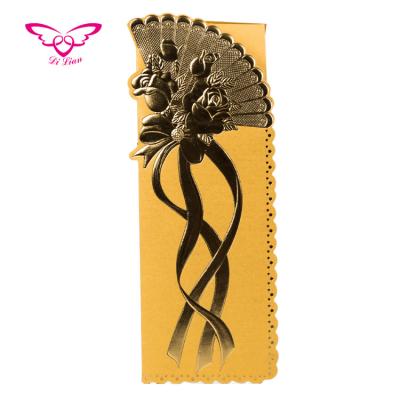 China China Yellow Gold Fan Afirca And Middle East Style Paper Wedding Invitation Cards for sale