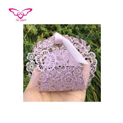 China Recyclable Laser Cut Light Purple Pearl Paper Wedding Candy Box for sale