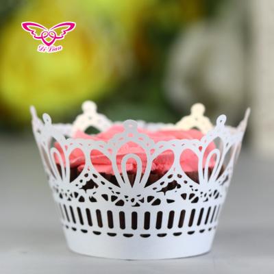 China Luxury Party Decoration Crown Pattern Laser Cut Cupcake Wrapper Wedding Party Favors for sale