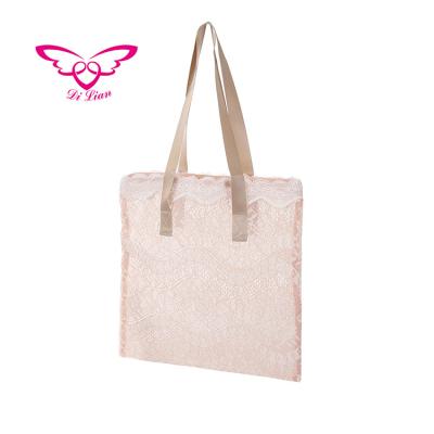 China Recyclable Elegant Pink And White Lace Organza Wedding Favor Bag for sale