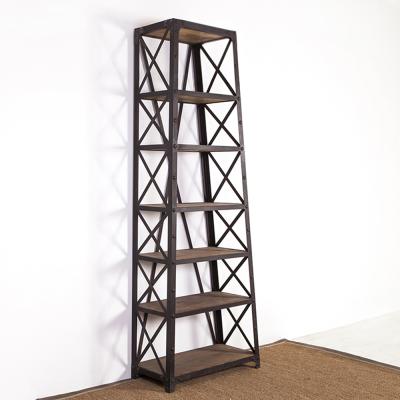 China Vintage Warehouse magazine wood bookcase metal style iron furniture industrial libray exhibition storage for sale