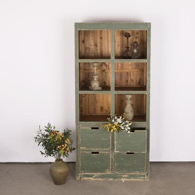 China Solid Wood Antique Reclaimed Recycled Pine Wood Wooden Bookcase for sale