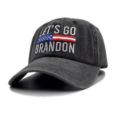 China COMMON American Adult Men Let Us Go Brando Embroidery Twill Cotton Adjustable Washed Distressed Baseball Caps for sale