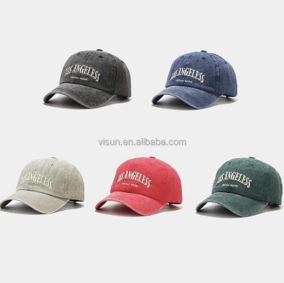 China Men's unisex popular hip hop men street casual los embroidery angeless washed cotton denim baseball caps hat for sale