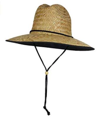 China Character SPF 50+ Straw Lifeguard Surfer Sun Hat with Chin Strap Fabric Lining Under Brim for sale