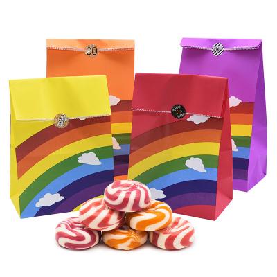 China 100pcs Recyclable Colorful Wedding Rainbow Pattern Paper Packaging Bag Sweet Candy Gift Bags Cookie Food Packaging Box Birthday Party Supplies for sale