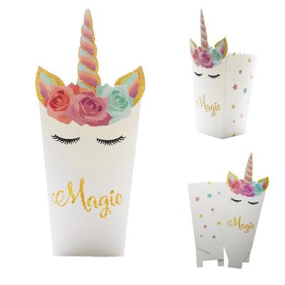 China Unicorn Party Supplies Paper Popcorn Box Cookie Gift Box Bag Kids Baby Shower Supplies Unicorn Theme Birthday Party Decoration for sale