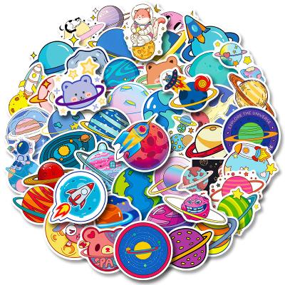 China Fantasy Fun Helmet Car Cartoon Space Planet Waterproof Stickers Astronaut Decals 50pcs/Bag for sale