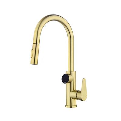 China Pull Out Spray MBoenn Black Pull Down Rain Bubble 360 ​​Degree Rotating 304 Stainless Steel Kitchen Sink Faucet Brushed Gold Color for sale