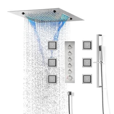 China With Slide Bar Rainfall Shower System Stainless Steel Shower Panel Brushed Nckel Music Speaker Ceiling Concealed Brass Shower Mixer Valve for sale