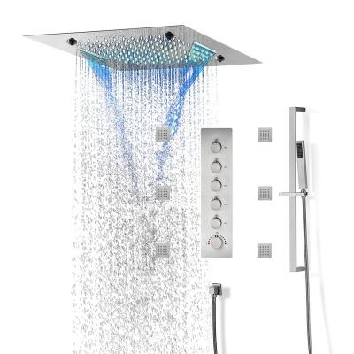 China With Slide Bar 20 Inch Music LED Shower Head 5 Function Slide Bar Thermostatic Rain Shower Set Bathroom Faucets Hidden Brass Diverter for sale