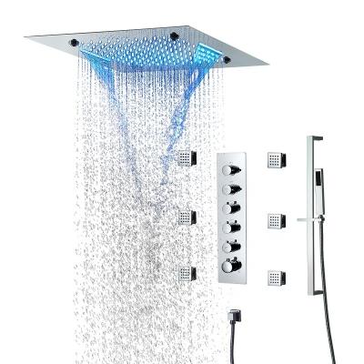 China With Slide Bar Rainfall Music LED Shower Head 5 Function Slide Bar Thermostatic Rain Shower Set Bathroom Faucets Hidden Brass Diverter for sale