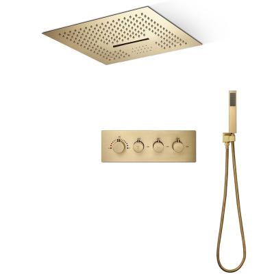 China Without Slide Bar Polished Gold Embedded Ceiling Shower Systems LED Music Shower Head Bathroom Diverter Valve Thermostatic Rain Showers for sale