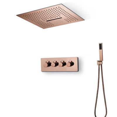 China Barless Concealed 3 Function Music Shower System Thermostatic Polish / Brushed / Rose Gold 16 Inch LED Rainfall Shower Head Bathroom Fauc for sale