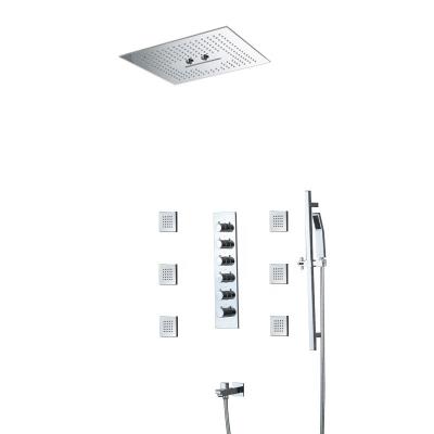 China With Slide Bar Rain Shower Head System Stainless Steel Shower Panel Mist Concealed Thermostatic Valve Mixer 400mm Wall Mounted Brass Shower for sale