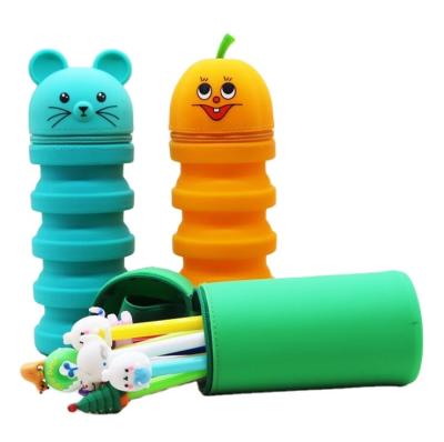 China Schools & New Offices Student Stationery Cute Retractable Silicone Pencil Case LOGO Cute Large Capacity Custom Silicone Pencil Case for sale