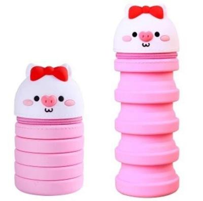 China New Recyclable Creative Kawaii Student Pencil Case Large Capacity Silicone Pencil Case Shrinkable Pencil Case for sale