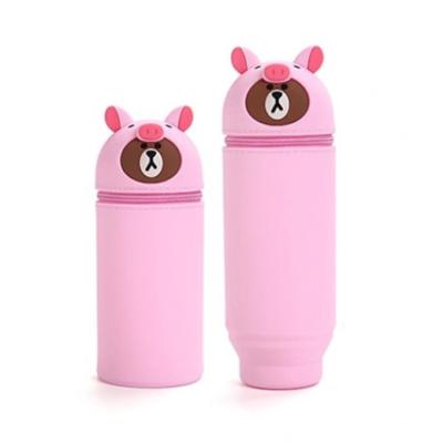 China Newcreative Silicone Pencil Case Large Capacity Recyclable Student Pink Bear Shrinkable Pencil Case for sale