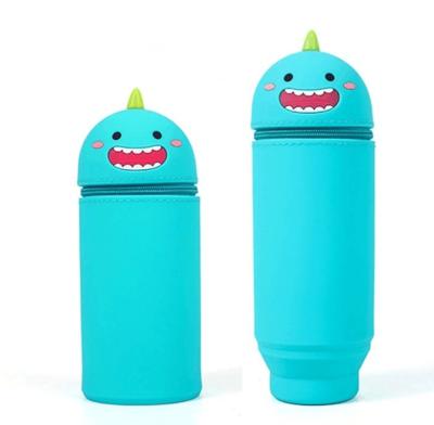 China Small Q school bag of the new silicone school bag large capacity school bag creative shrinkable dinosaur student pencil case recyclable for sale