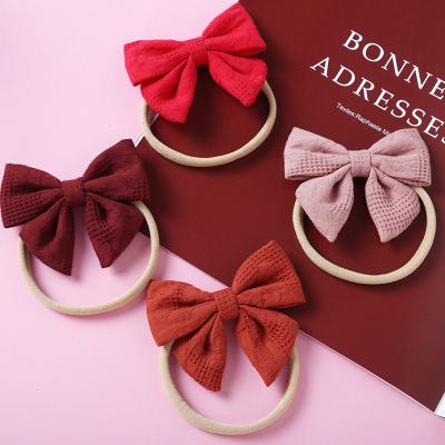 China Hair Decoration Hot Selling New Spring Style Solid Color Hair Gather Cotton Pure Bow Nylon Elastic Hair Rope For Kids Ponytail for sale