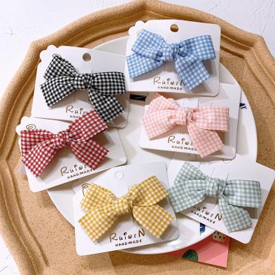 China Decorate New Hot Sale Spring Style Grid Pattern Kids Cloth Bowknot Platypus Clip Side Hits Clip For Girls Hair Clips Accessories for sale