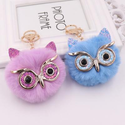 China Fashion Hot Sale Rabbit Fur Ball Key Chain Fluffy Pompom Cute Animal Key Ring For Women Girls Owl Key Chain for sale