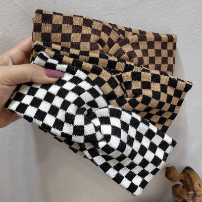 China New Style Checkerboard Hot Sale Fashion Sports Headbands Cross Wool Knitting Side Yoga Head Band For Women Hair Accessories for sale