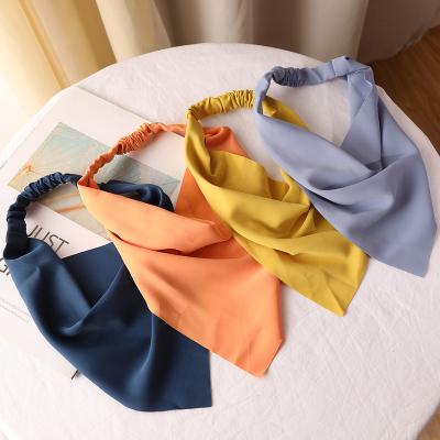 China Decorate Solid Color Headbands Headband Hot Sale Colorful Twisted Chiffon Triangle Elastic Turban For Women Hair Accessories for sale