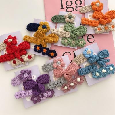 China Hot sale fashion cute handmade crochet hair accessories autumn and winter winter newly cut flower bow hair clips for girls for sale