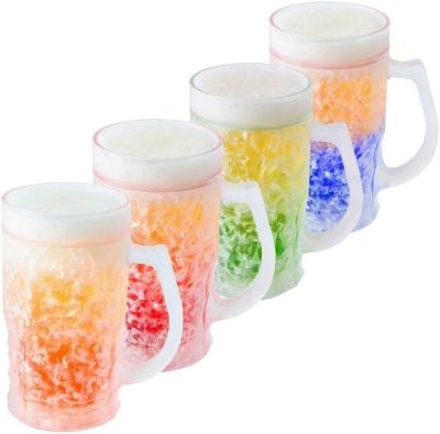 China Clear Frosty Freezer Ice Mugs Double Wall Freeze 16oz Beer Cup Viable Drinking Glasses Cups For Freezer for sale