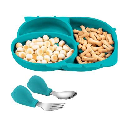 China Wholesale Reusable Eco BPA Free Baby Kids Divider Spoon Silicon Dish Feeding Set For Baby Suction Bowl Silicone Dish for sale