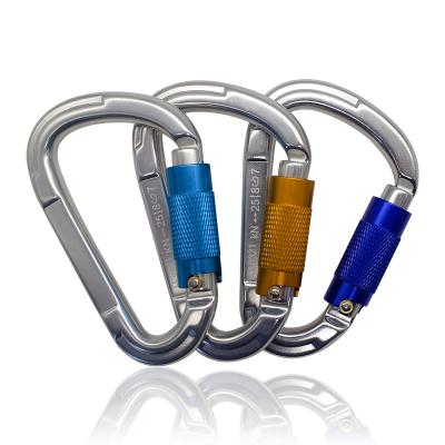 China High Strength Equipment Accessories JENSAN Custom Aluminum Alloy 25kN D-shape Screwgate Snap Hook Carabiner / Fall Protection Harness / Seat Belt For Climbing for sale