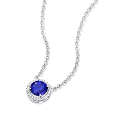 China FASHIONABLE Most Popular Sterling Silver 925 Women's Ellipse Blue Sapphire Necklace for sale