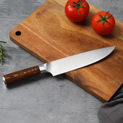 China High Quality Disposable 8 Inch Stainless Steel Chef Knife Meat Knife With Brown Wooden Handle for sale