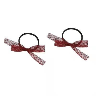 China Chinese Red Hair Accessory Lace Bow Hair Ring Trumpet Hair Clip Velvet Hair Accessories for sale