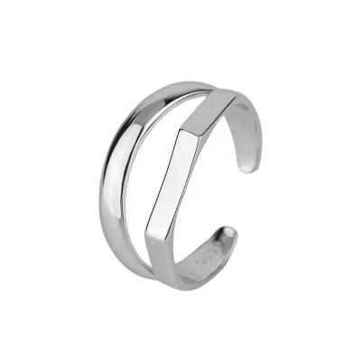 China The Other S999 Double Layer Ring Fashion Statistical Cold Wind Open Ring Pairs Sterling Silver Ring for sale