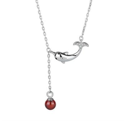 China S999 CLASSIC Sterling Silver Female Simple Garnet Tassel Tassel Clavicle Chain Ins. Lightweight Luxury Dolphin Necklace S999 for sale