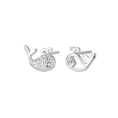 China S999 Sterling Female Asymmetrical Bone Design Earring Female Romantic Silver Dolphin Niche Stud Earrings for sale