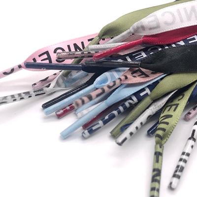 China Flat shoe laces with letter printing multi color shoe lace hot sale letter printed flat shoe lace 100cm printing for sale