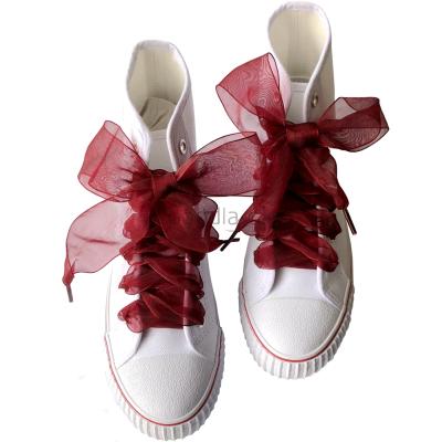 China Wholesale 4cm Wide Kids Organza Ribbon Laces Adult Shoestrings Organza Ribbon Laces Shoestrings Tie For Sneaker 100cm for sale