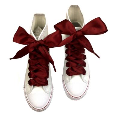 China Fashion flat lay 4 cm extra wide smooth shoe lace satin ribbon lace for boots sneakers 150 cm for sale