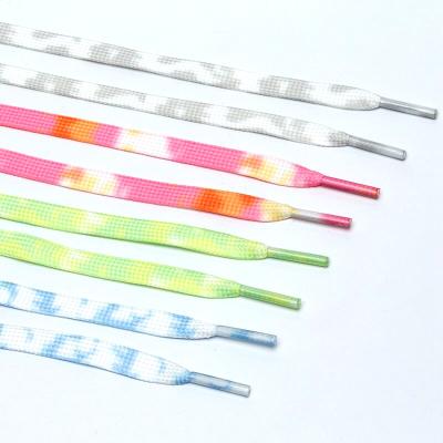 China Wholesale Flat Tie Dye Colorful Laces Gradation Canvas Flat Shoe Laces 9 Colors Drop Shipping 120CM for sale